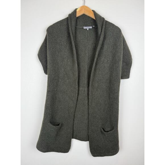 Vince Short Sleeve Wool Cardigan Sweater Dark Green Sz Medium Minimalist - Picture 1 of 8